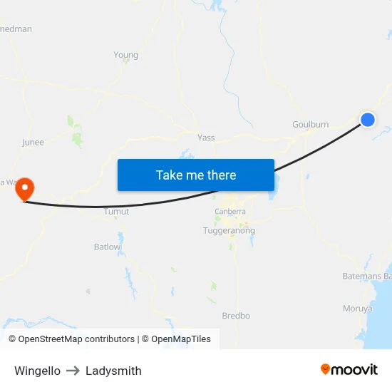 Wingello to Ladysmith map