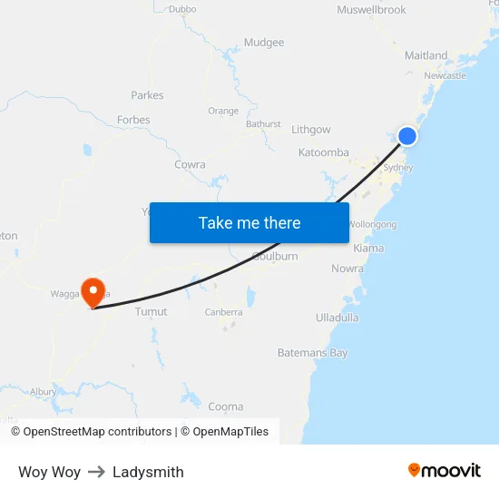 Woy Woy to Ladysmith map