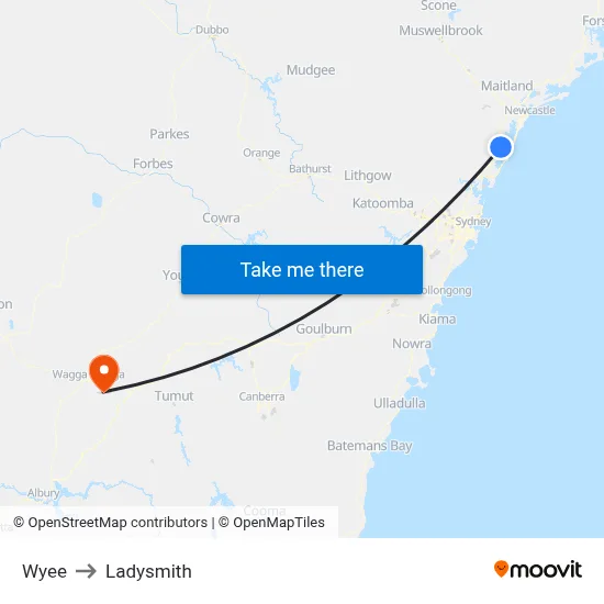 Wyee to Ladysmith map