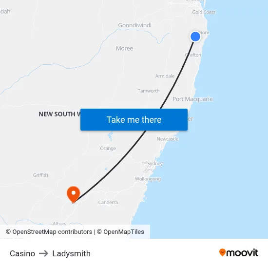 Casino to Ladysmith map
