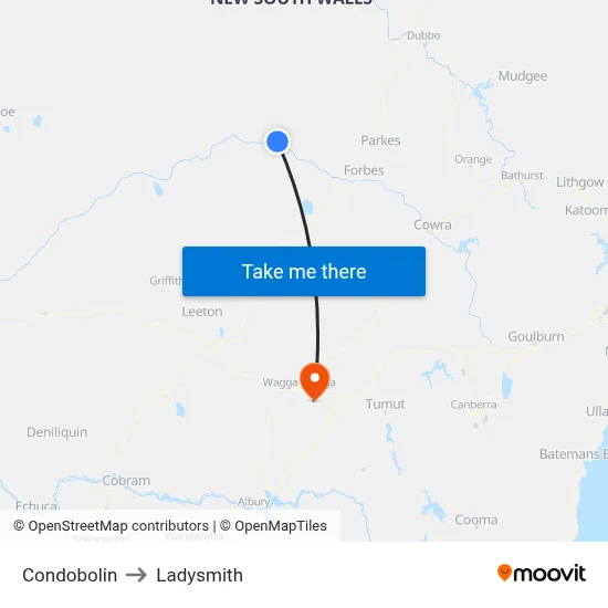 Condobolin to Ladysmith map