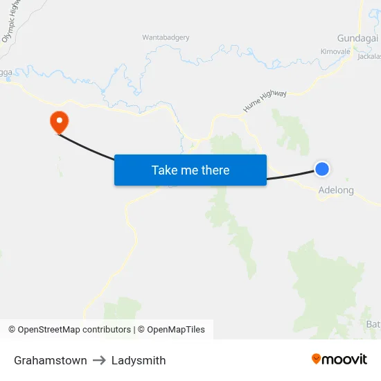 Grahamstown to Ladysmith map