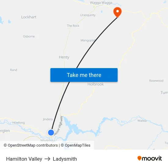 Hamilton Valley to Ladysmith map