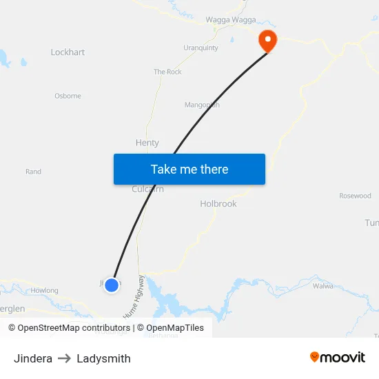 Jindera to Ladysmith map