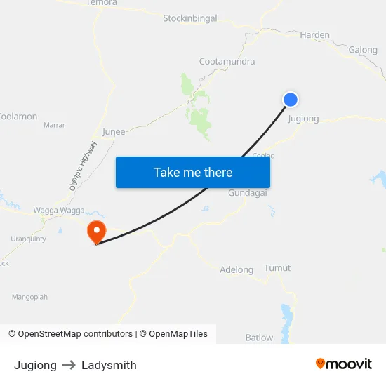 Jugiong to Ladysmith map