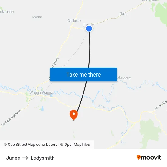 Junee to Ladysmith map