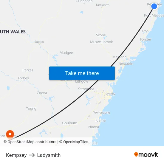Kempsey to Ladysmith map