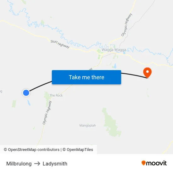 Milbrulong to Ladysmith map