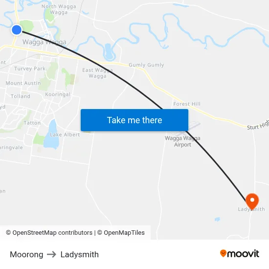 Moorong to Ladysmith map