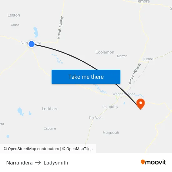 Narrandera to Ladysmith map