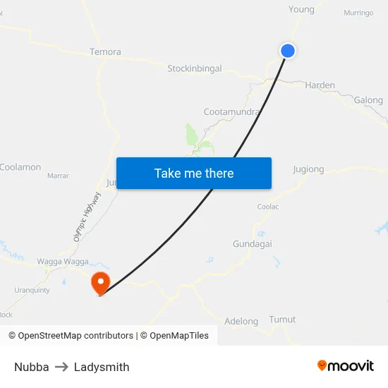 Nubba to Ladysmith map
