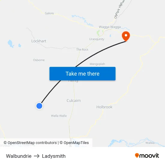 Walbundrie to Ladysmith map