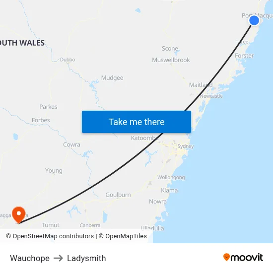 Wauchope to Ladysmith map