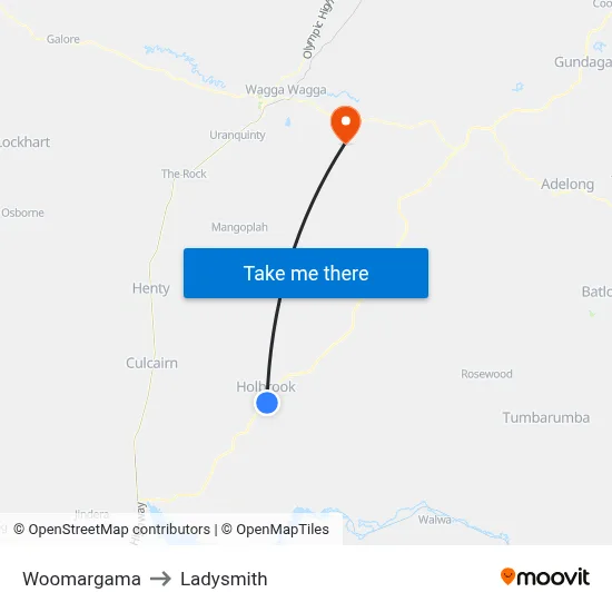 Woomargama to Ladysmith map