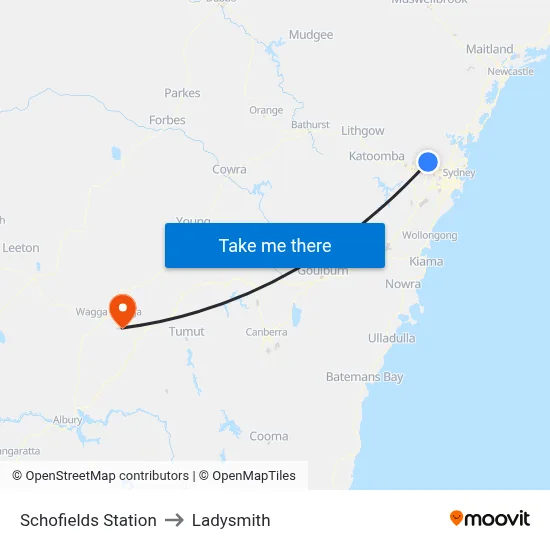 Schofields Station to Ladysmith map