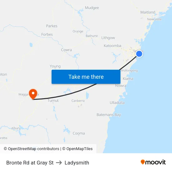Bronte Rd at Gray St to Ladysmith map