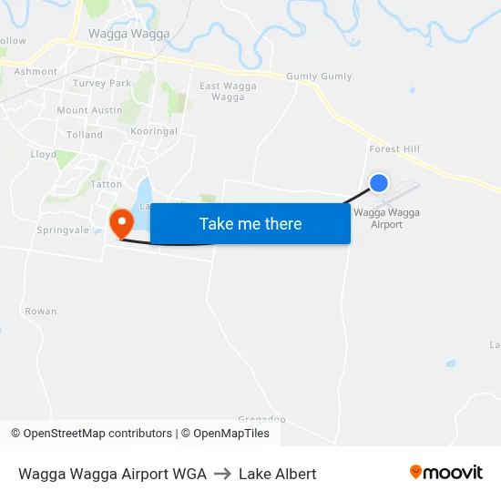 Wagga Wagga Airport WGA to Lake Albert map