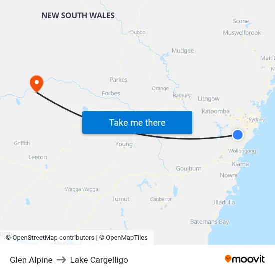 Glen Alpine to Lake Cargelligo map