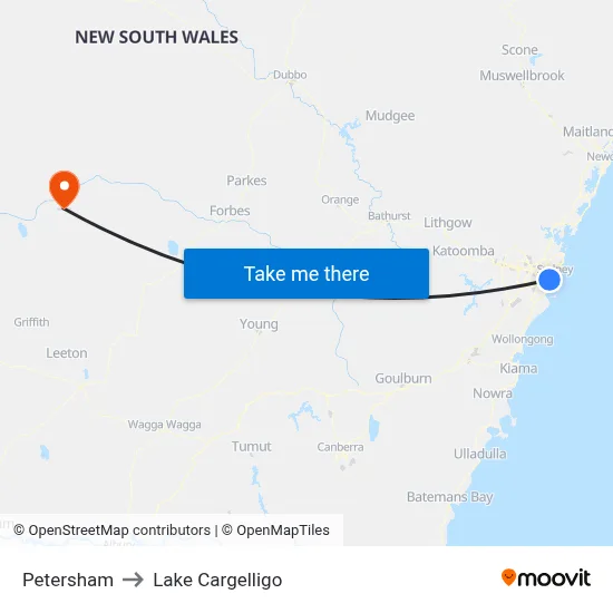 Petersham to Lake Cargelligo map