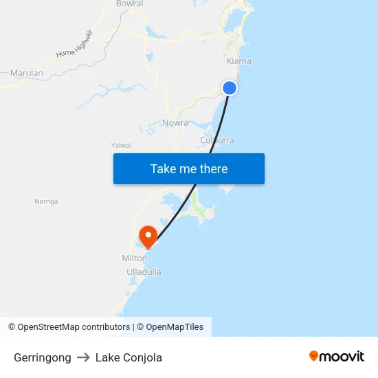 Gerringong to Lake Conjola map