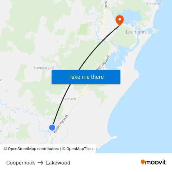 Coopernook to Lakewood map