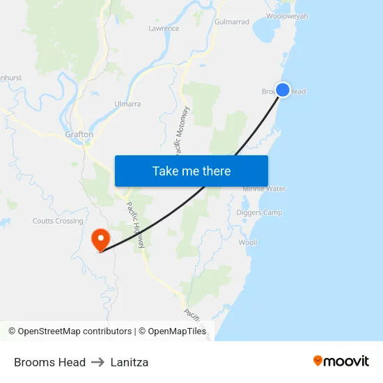 Brooms Head to Lanitza map