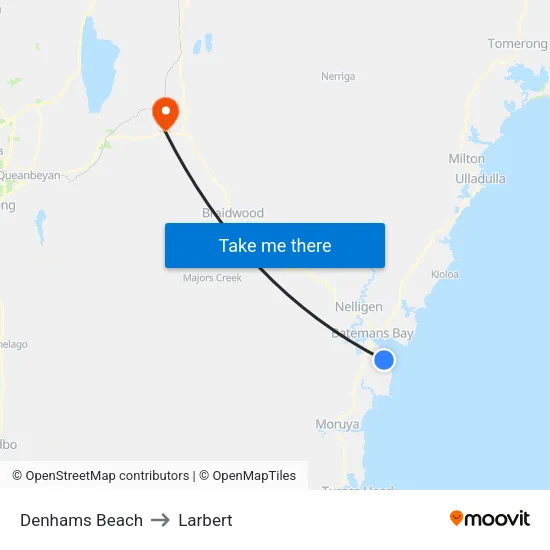 Denhams Beach to Larbert map