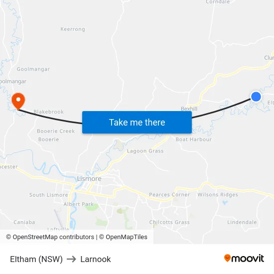 Eltham (NSW) to Larnook map