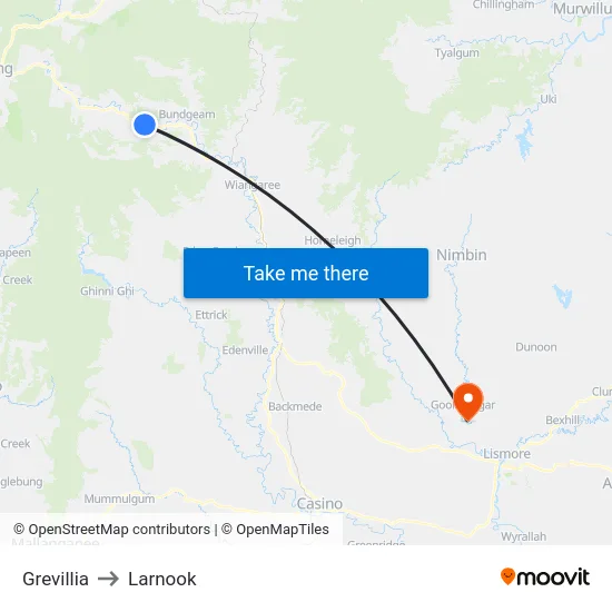 Grevillia to Larnook map