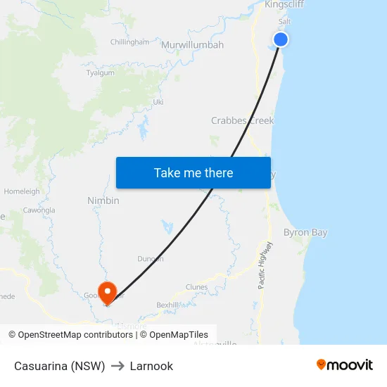 Casuarina (NSW) to Larnook map