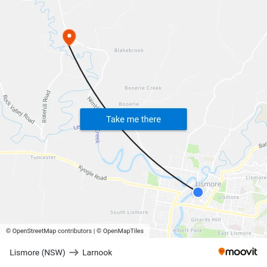 Lismore (NSW) to Larnook map
