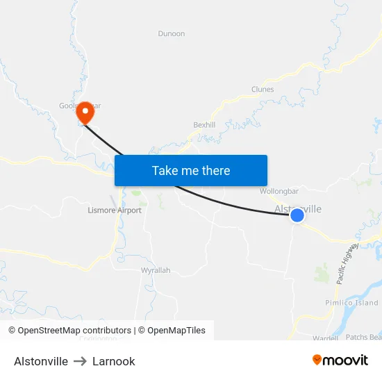 Alstonville to Larnook map