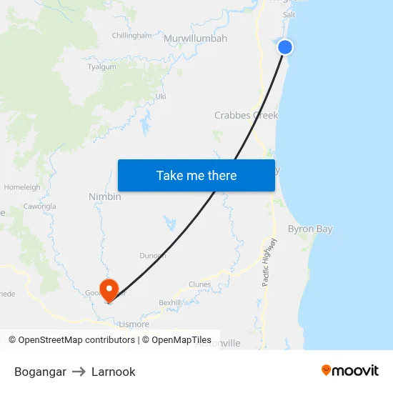 Bogangar to Larnook map