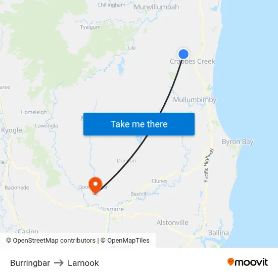 Burringbar to Larnook map
