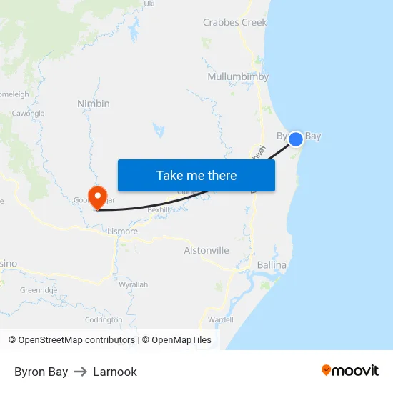 Byron Bay to Larnook map