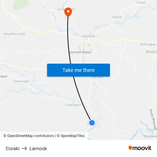 Coraki to Larnook map