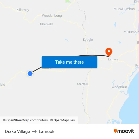 Drake Village to Larnook map