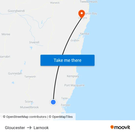 Gloucester to Larnook map