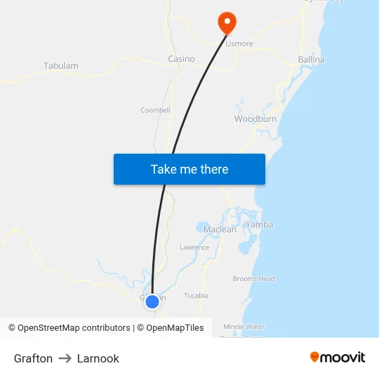 Grafton to Larnook map