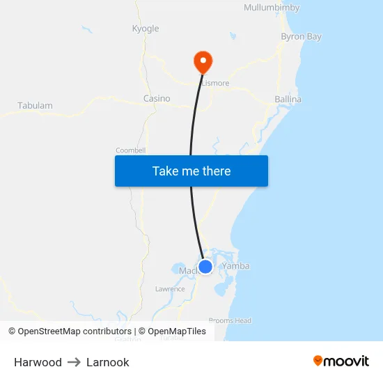 Harwood to Larnook map