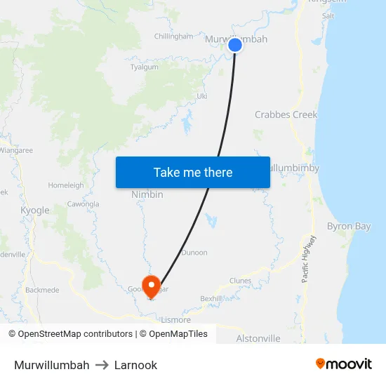 Murwillumbah to Larnook map