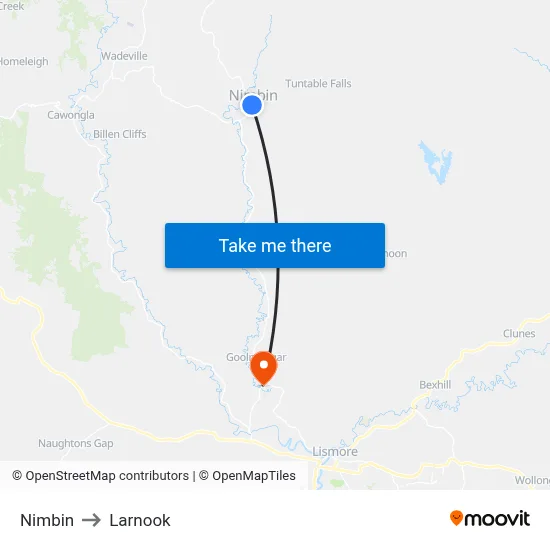 Nimbin to Larnook map