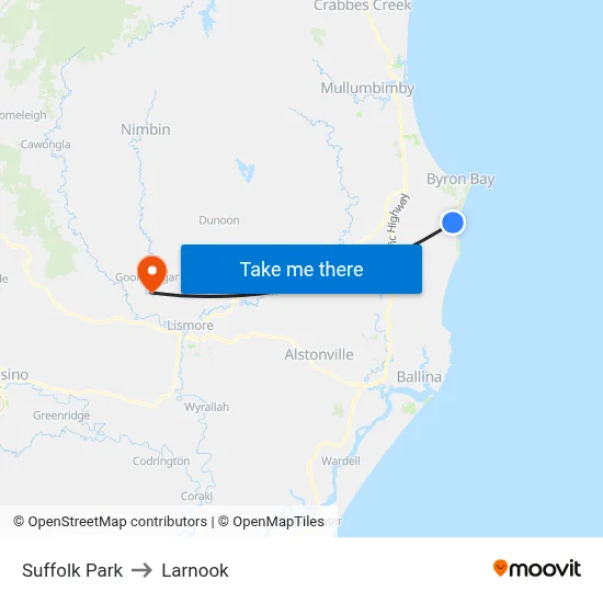 Suffolk Park to Larnook map