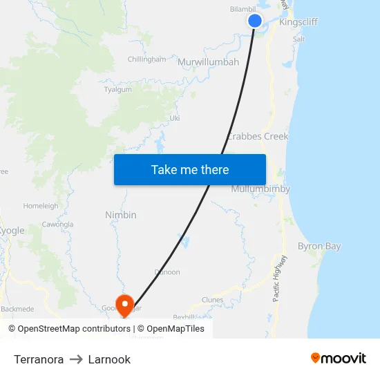 Terranora to Larnook map
