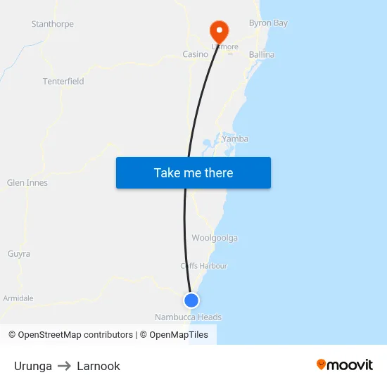 Urunga to Larnook map