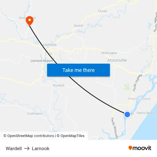 Wardell to Larnook map