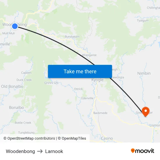 Woodenbong to Larnook map