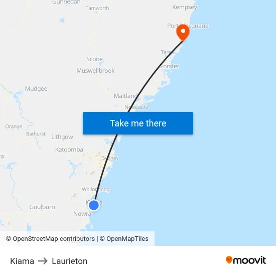 Kiama to Laurieton map