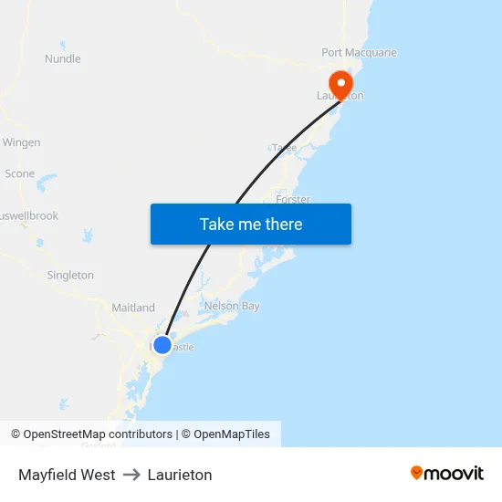 Mayfield West to Laurieton map