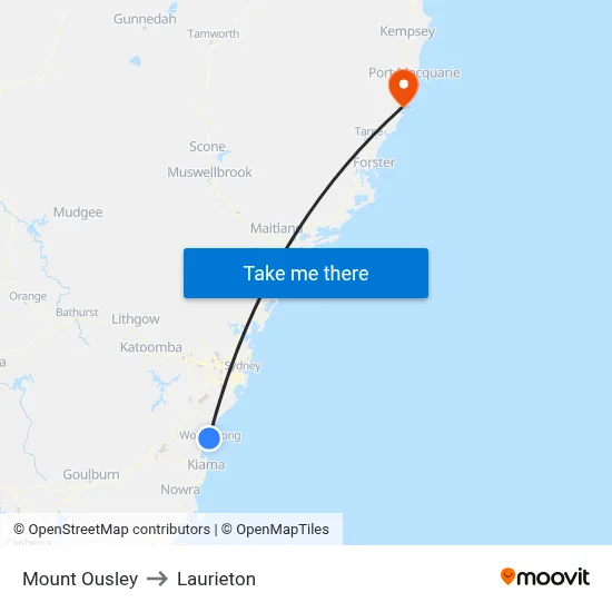 Mount Ousley to Laurieton map